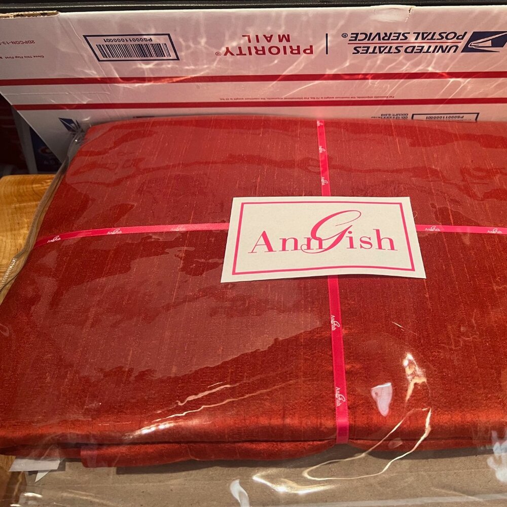 $1,500! NWT Ann Gish 100% Dupione Silk Saffron Red QUEEN Duvet Cover ONLY